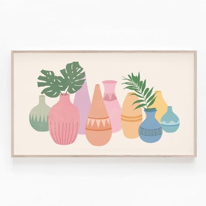 Samsung Frame TV Art Pastel, Abstract Botanical Art, Boho Vases, Monstera Leaf Art, Pastel Art for The Samsung Frame TV, Digital Download
