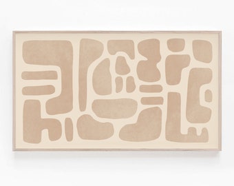 Arte para TV Samsung con marco neutro, arte con formas orgánicas beige, arte bohemio para TV Samsung con marco, arte abstracto minimalista 4K, descarga digital