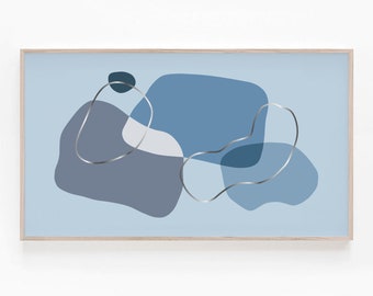 Arte para TV con marco Samsung, arte abstracto minimalista azul, arte moderno para TV con marco Samsung, arte contemporáneo, arte con formas orgánicas, descarga digital