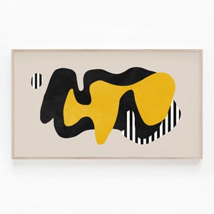 Samsung Frame TV Art 4K, Modern Abstract Art for The Frame TV, Mustard Yellow Black Striped Geometric Art, Contemporary Art Digital Download