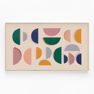 Samsung Frame TV Art Abstract, Mid Century Modern Samsung TV Art, Geometric Shapes, Mustard Yellow Dark Green Navy Artwork, Digital Download