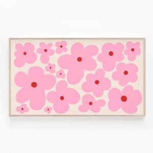 Samsung Frame TV Art Abstract Flowers, Pink Red Samsung Frame TV Art, Minimal Botanical Artwork, Modern Floral Artwork 4K, Boho Wall Decor