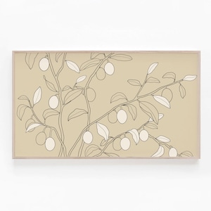Samsung Frame TV Art, Beige Botanical Line Drawing, Neutral Tone Olive Branch Tree Illustration for Frame TV, Farmhouse Art, Digital Artwork