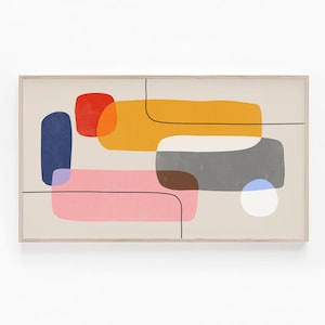 Cadre abstrait pour téléviseur Samsung, oeuvre d'art moderne du milieu du siècle pour cadre de télévision, impression géométrique rose marine moutarde pour écran de cadre de télévision, téléchargement numérique