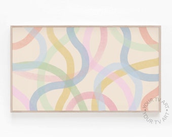 Samsung Frame TV Art, Pastel Minimal Abstract Line Art, Samsung Frame TV Art Boho, Fun Modern Art 4K, Brushstroke Artwork, Digital Download