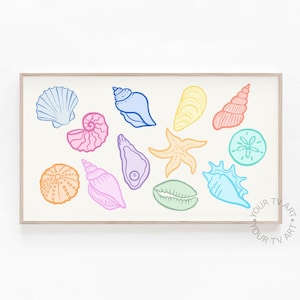 Samsung Frame TV Art Seashells, Pastel Coastal Art 4K, Samsung Frame TV Art Trendy Sea Shells, Colorful Beach House Decor, Digital Download