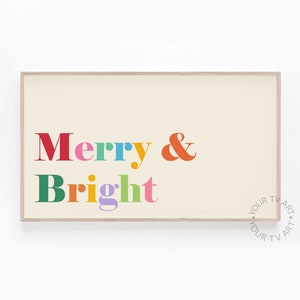 Samsung Frame TV Art Christmas Phrase, Merry and Bright, Colorful Samsung Frame TV Art, Mid Century Modern Holiday Decor, Digital Download