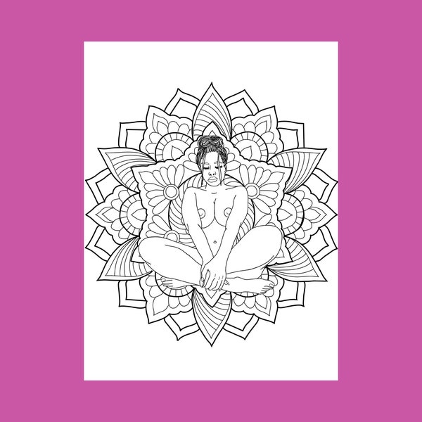 Mandala erotic coloring page, Digital art print, plus size line art, Meditation digital download, Sex Positive Bedroom decor, Adult coloring