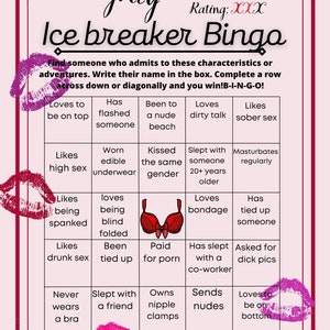 BINGO printable game page, Bachelorette Party, Sex Positive ice breaker, Erotic Girls Night activity, Hen Party, Kinky digital download image 2