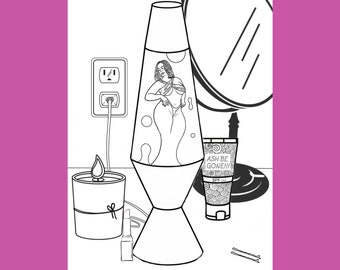 Lava lamp digital coloring page,  Erotic art print, sexy line art, candles digital download, Sex Positive Bedroom decor, Adult coloring