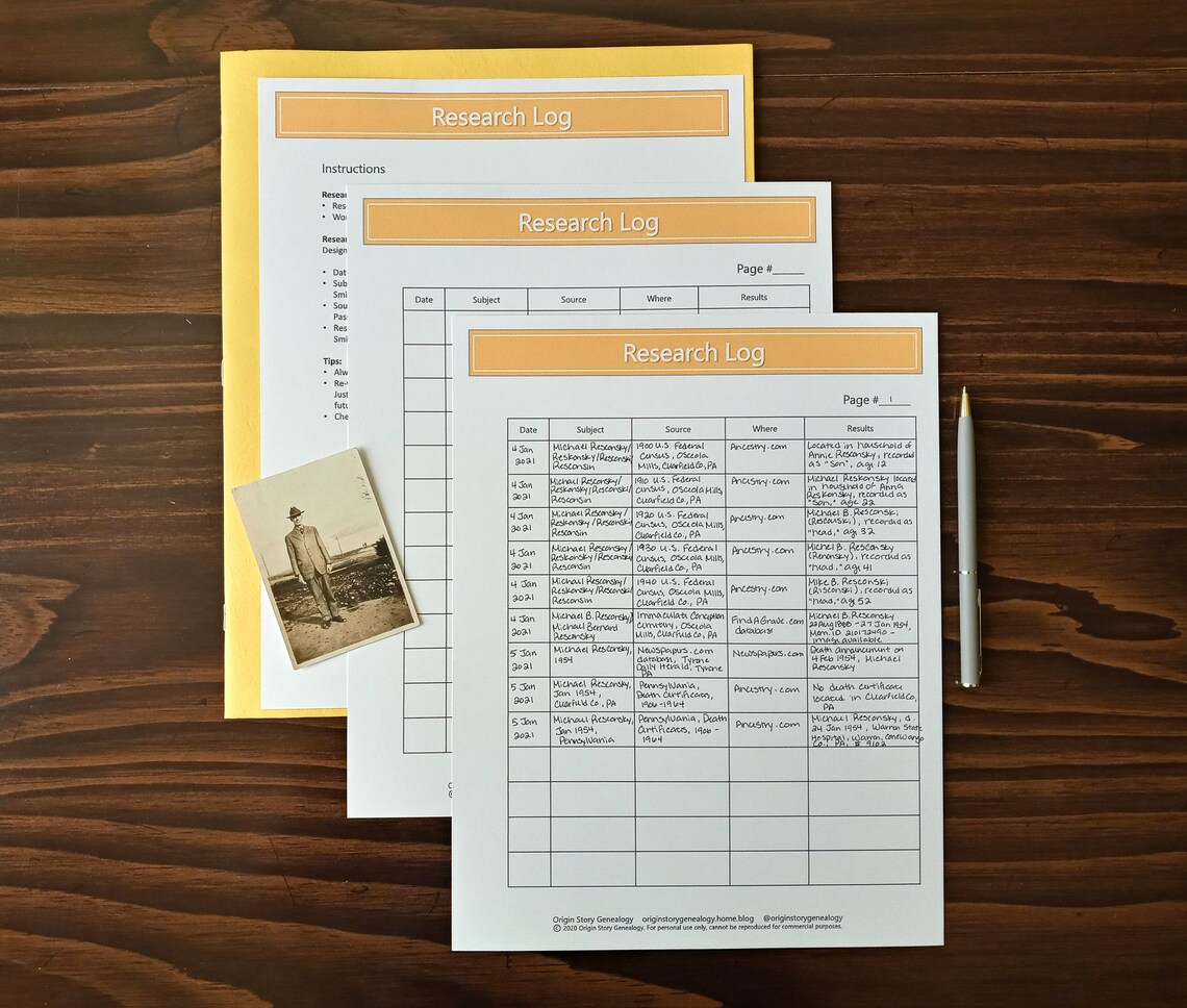 Research Log Printable PDF for Genealogy and Family History Research ...