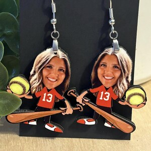Baseball, Softball, Custom Baseball Earrings, Softball Earrings, Custom Caricature Baseball, Baseball Keychain, Softball Keychain image 7