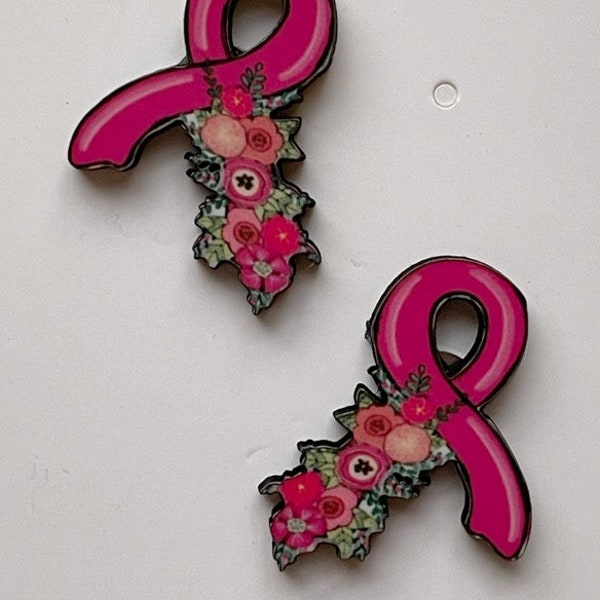 Breast Cancer Stud Earrings Pink Flower Susan G Komen Pin option