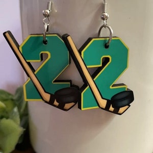 Single or Double Sided -  Custom Color Hockey Player Name Number Earrings ,Pin , Keychain