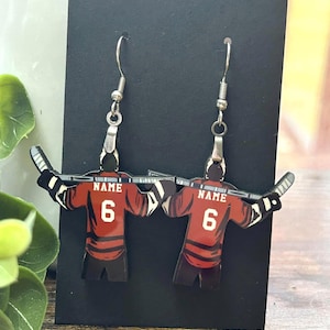 Hockey Earrings, Goalie Hockey earrings, Custom Photo Earrings, Hockey Player, Name Number Earrings Lapel Pin  Keychain, Hockey Mom