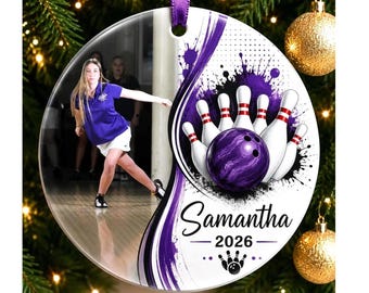 Bowling Ornament, Custom Bowling Ornament, Bowling Photo Ornament, Bowling League Gift, Bowling Tournament Keepsake