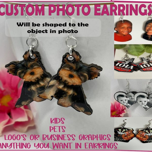 Custom Photo Earring, custom Necklace, Family Earrings, Business Logo Earring, Dog Earring, Pet Earring, Earrings Gift, Keepsake Earring