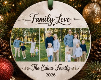 Family Ornament, Personalized Family Photo Ornament, Country Christmas Ornament, Christmas Portrait, Photo Ornament, Plaid Ornament