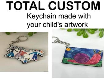 Personalized Keychain, Kids Drawing Keychain, Printed Keychain, Child's Art, Gift from Kids, Keepsake drawing