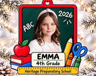 Personalized School Photo Ornament, school photo ornament, School Ornament, Custom Child Name Year and Photo, Student Christmas Keepsake