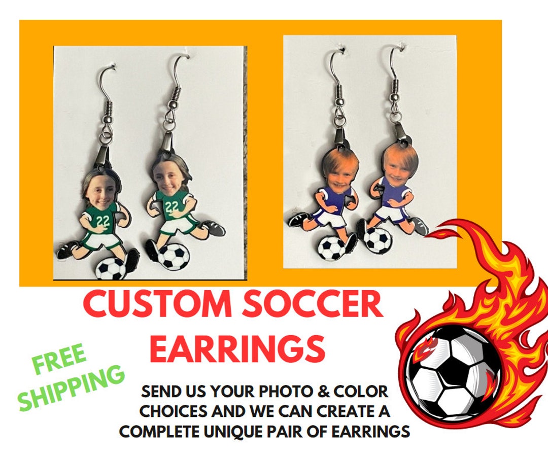Personalized Soccer Earring, Custom Photo Soccer, High School Sport