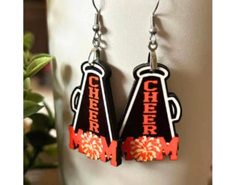 Dance Earrings, Cheer mom Earrings, Custom Color Earrings, Pom Pom Earrings, Cheerleader Gift, Cheerleading Earrings, Megaphone, Earrings