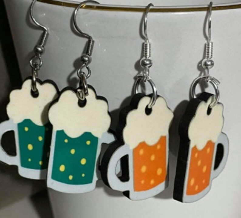 Whiskey Green Beer Unique Homemade Beer St Patrick\u2019s Day Beer Earrings