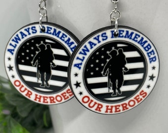 Flag U.S.A Single or Double Sided 4th of July Memorial patriotic American Dangle Stud Unique Baby yoda