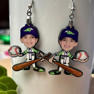 Cartoon Baseball, Custom Baseball player, Softball Player, Custom Caricature Baseball, Name Number Earrings ,Pin , baseball Keychain,