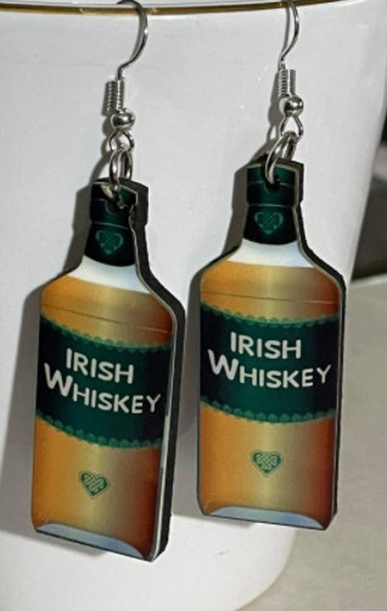 Whiskey Green Beer Unique Homemade Beer St Patrick\u2019s Day Beer Earrings