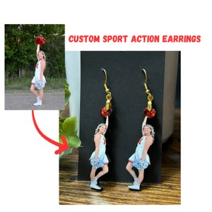 Sport Earrings or Necklace, Action Earrings, Sport Earrings, Team Earrings, Photo Earrings, Game Day, Homecoming, Custom Photo Earrings