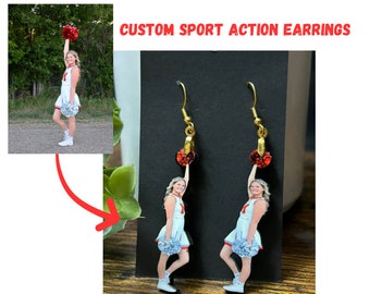 Sport Earrings or Necklace, Action Earrings, Sport Earrings, Team Earrings, Photo Earrings, Game Day, Homecoming, Custom Photo Earrings