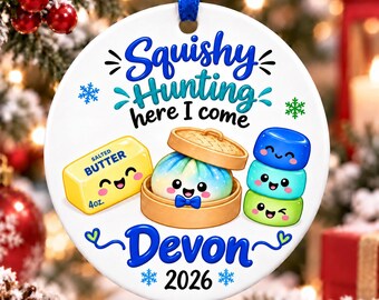 Personalized Squishy Christmas Ornament 2026, Kids Name Dumpling Ornament, Viral Squishy, Year of Squishy Hunting Keepsake