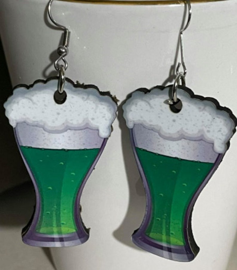 Whiskey Green Beer Unique Homemade Beer St Patrick\u2019s Day Beer Earrings