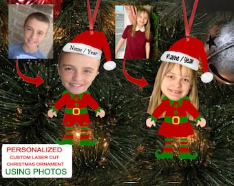 Christmas Ornament, Holiday Ornament, Elf Ornament, Photo Ornament, Holidays Ornament, Elf Boy, Elf Girl, Elf Earring