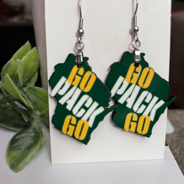 Single or Double Sided - Packer Football Earring  Go Pack GO  Post Dangle