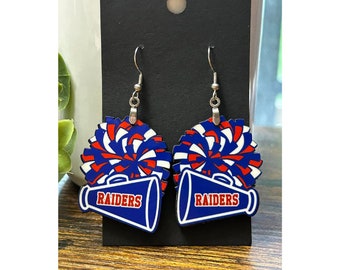 Dance Earrings, Cheer, Custom Color Earrings, Pom Pom Earrings, Cheerleader Gift, Cheerleading Earrings, Game Day, Megaphone