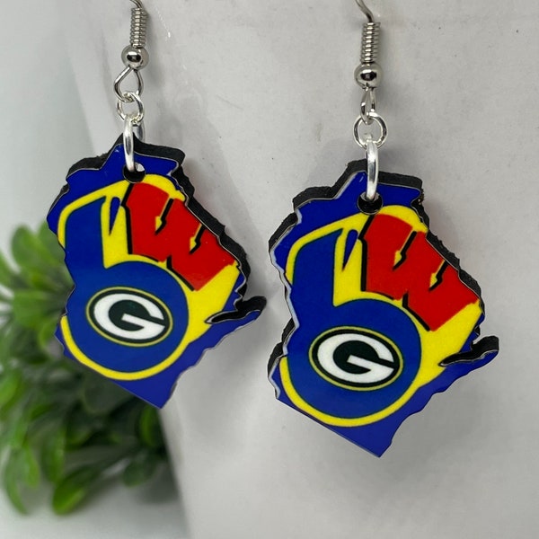 Single or Double Sided - Wisconsin Badger Brewers Green Bay football Dangle Stud Unique earrings