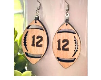 Wood Football Earrings, High School Football, Football Mom Earrings. Engraved earrings, Homecoming Earrings, School Spirit, Custom Earrings