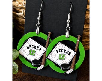 Hockey Earrings, Personalized Hockey number earrings, Hockey Mom, High School Hockey Earrings,  Hockey Goalie, Earrings, Team.