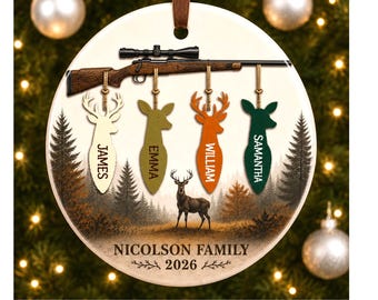 Hunting Family Ornament , Personalized Hunting Ornament, Hunting Crew Ornament,  Christmas Tree Decoration Gift for Hunting Families.