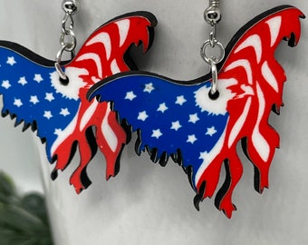Flag U.S.A Single or Double Sided 4th of July Memorial patriotic American Dangle Stud Unique Baby yoda