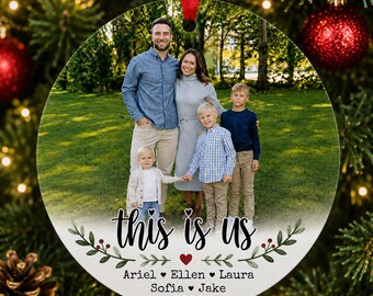 Family Ornament, Personalized Family Photo Ornament, Country Christmas Ornament, Christmas Portrait, Photo Ornament, Plaid Ornament