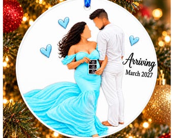 Maternity Photo, Pregnancy Announcement, Bun in Oven Ornament,  Baby Announcement, First Christmas Ornament, Maternity ornament