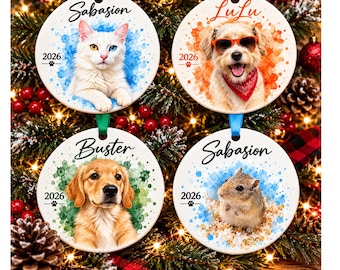 Pet Ornament, Watercolor Pet Ornament, Personalized Pet Memorial , Dog Ornament, Cat Ornament, Personalized Christmas, Christmas Ornament