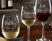 FREE PERSONALIZATION Custom Wine Glasses Bride Bridesmaid Engraved
