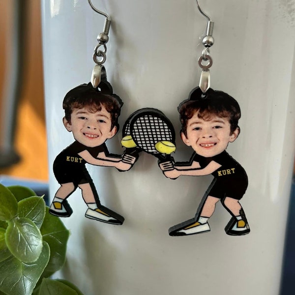 Personalized Custom Photo Earring, Photo Tennis Earring, Tennis player, Tennis mom, Custom Earring