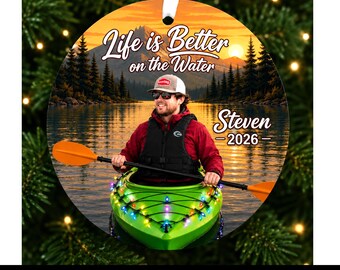 Kayak Ornament, Customizable Kayak Christmas Ornament, Kayak Lover Gift, Kayaker Christmas Gift, Kayak Gift Ideas