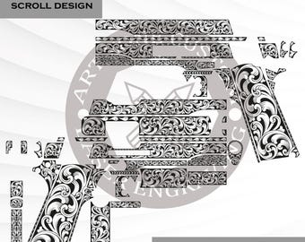 Trofeo Copa de Oro Colt 1911 Svg Diseño de pergamino, pergamino, archivo Svg, LaserTag, corte por láser, listo para Ezcad, para grabado láser.