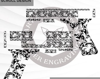 Glock 19 gen 4 scroll gravure ontwerp (svg, ai, dxf, png)